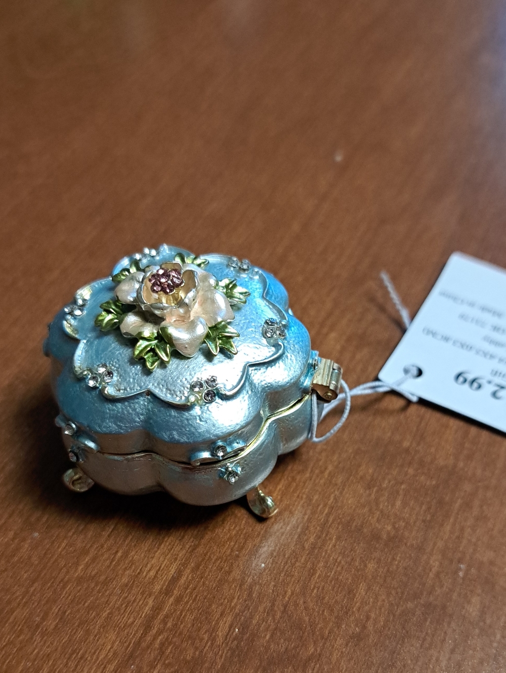 Hobby Lobby Blue Floral Trinket Box Brooch with Pearl Flower